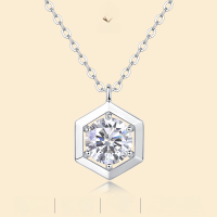 wholesale S925 Sterling Silver Moissanite Geometric Pendant Fashion Choker Necklace Accessories Cross-Border Live Streaming Hot Selling Source Wholesale-Moissanite 1 carat
