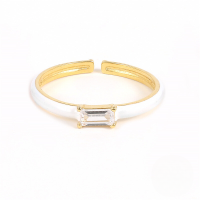 wholesale S925 Sterling Silver Square Zircon Enamel Ring,ins-Gold-1 White Opening adjustable