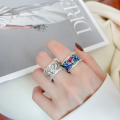 wholesale S925 Sterling Silver Retro Enamel Craft Lotus Heart Sutra Adjustable Ring Creative Literary Classical Style-0-3