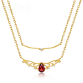 wholesale S925 Sterling Silver Korean Japanese Fashion High-End Teardrop Shaped Garnet Necklace Minimalist Collarbone Chain Wholesale-0-0