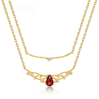 wholesale S925 Sterling Silver Korean Japanese Fashion High-End Teardrop Shaped Garnet Necklace Minimalist Collarbone Chain Wholesale-Red Garnet 925 Silver