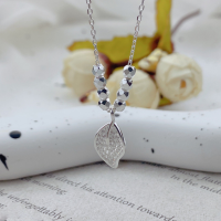 wholesale Sterling Silver S999 Maker's Ins Style Leaf Full Diamond "One Leaf for Sudden Wealth" Necklace Minimalist Niche High-End Design Sense Collarbone Chain-Silver Leaf Fortune Necklace Set Pure Silver