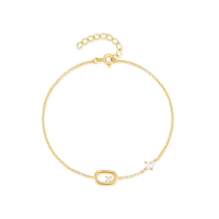 wholesale S925 Sterling Silver Oval Geometric Zircon Inlaid Bracelet With Korean Minimalist Design And Elegant Charm-Gold 925 silver