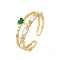 wholesale S925 Sterling Silver Floral Love Open Ring With Zircon And Opal, Korean Style Luxury Ins Small Trendy Index Finger Ring-Gold #9 Opening adjustable