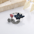 wholesale S925 Sterling Silver Vintage Ethnic Style Enamel Glazed Graceful Lotus Leaf and Bloom Openwork Ring with Tassels-0-2