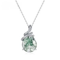 wholesale S925 Silver Pendant Necklace with Natural Green Moss Agate Stone, Fashionable Snake Design for Cross-Border Supply-Thick silver platinum (pendant does not include chain)  925 silver