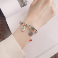 wholesale S925 Sterling Silver Retro Vintage Style Auspicious Chinese Character "Fu" Pendant with Tassel and Chunky Chain Link Unisex Bracelet-0-2