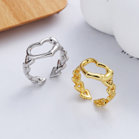 wholesale S925 Sterling Silver European and American Cross-Border Internet Celebrity Trendy Irregular Heart Geometric Open Adjustable Ring for Women-DJ1128 platinum/approx. 3.8g &gt; opening adjustable