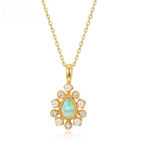wholesale S925 sterling silver gold-plated Japanese and Korean lightweight luxury jewelry synthetic opal pendant choker necklace vintage style factory wholesale-Opal (Pendant without chain)  925 Silver