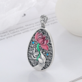 wholesale Silver S990 Retro Resin Enamel Lotus Filigree Pendant with Six-Syllable Mantra on Back for Sweater Chain-0-1