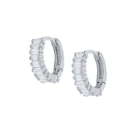 wholesale S925 Sterling Silver Ins Hoop Earrings With Rectangular Zircon, Women's Fashion Earrings-Platinum-White Diamond 925 Silver