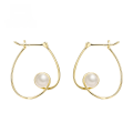 wholesale 9K gold French-style light luxury wind curve irregular design pearl earrings-0-0