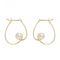 wholesale 9K gold French-style light luxury wind curve irregular design pearl earrings-Pearl earrings 9K