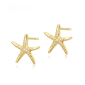 wholesale 925 Silver Gold-Plated White Zircon Starfish Earrings for Women, Japanese Light Luxury Style, Simple Ocean Vacation Theme Star Earrings-0-0