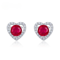 wholesale S925 Sterling Silver Cross-Border New Light Luxury Cultivated Ruby Heart Stud Earrings for Women, Wholesale and Customization-0-0