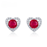 wholesale S925 Sterling Silver Cross-Border New Light Luxury Cultivated Ruby Heart Stud Earrings for Women, Wholesale and Customization-Moissanite (round 5*5MM/1ct (0.5ct*2) 925 silver