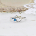 wholesale S925 Silver Plated 14K Gold, French-inspired Minimalist Crescent Moon and Star Design Light Blue Chalcedony Ring-0-3