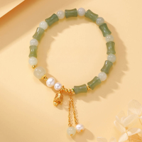 wholesale S925 Sterling Silver New Chinese Style Bamboo Pattern Peace Message Hetian Jade Bracelet for Women with Tassels Bamboo Knot Retro High-End Hand Accessory-Bamboo Hetian Jade Tassel Bracelet/11.23g&gt;SL010644