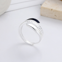 wholesale S925 Sterling Silver European and American Minimalist Style Black Droplet Resin Element Multi-Layer Irregular Design Open Ring-YJ1133/3.9g Adjustable opening