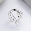 wholesale S925 Sterling Silver Dark Style Spider Web Design Inlaid with Black Zircon Open Ring for Streetwear Personality Index Finger-0-1