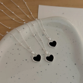 wholesale S925 Sterling Silver Black Agate Heart Necklace Women's Korean Dongdaemun Spring Summer New Fashion Versatile Collarbone Chain-0-1