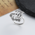 wholesale S925 Sterling Silver Vintage Hollow-Out Auspicious Pendant with Tassels Five Small Blessings Ring Five Blessings Descend Traditional Chinese Style Index Finger Ring-0-2