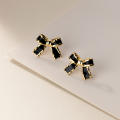 wholesale S925 silver black gold-edged bow ear studs cute girl commuting sweet ear accessories M02385-0-2
