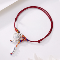 wholesale S925 Sterling Silver Yaxi New Chinese Style Retro Lucky Bag Bracelet, Hand-Woven Fortune Character Adjustable Five-Color Rope for Birth Year-Lucky bag colorful braided bracelet/2.46g