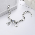 wholesale S925 Sterling Silver Korean Style Creative Printed Cute Bear Trendy Blue Cross Drop Glue Bead Bracelet-0-2