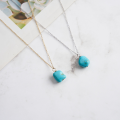 wholesale S925 Sterling Silver Single Natural Turquoise Necklace for Women, Minimalist Design Pendant Choker-0-3