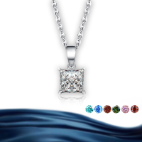 wholesale S925 Sterling Silver Korean Four-Prong Pendant Princess Cut Moissanite Necklace for Women, Versatile and High-End Collarbone Chain for Cross-Border-D-color princess-cut moissanite (garnet red) >1 carat/5*7mm