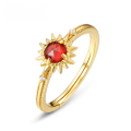 wholesale S925 Silver Gold-Plated Japanese Retro Style Mozambique Garnet Sunflower Ring for Women, Light Luxury Small Adjustable Ring-0-4