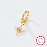 wholesale S925 Sterling Silver Ear Clip, French Minimalist Versatile Ear Cuff for Women, Star Open Hoop with Zirconia Inlay, Popular in Europe and America-Eight-pointed star earring (single)  Gold