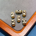 wholesale Sterling silver gold-plated inlaid with natural agate old dzi barrel bead two-eyed tiger tooth treasure vase dzi ornament DIY matching bead-0-6