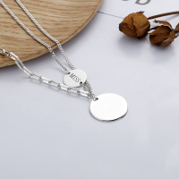 wholesale S925 Sterling Silver Korean Harajuku Style Side Chain with Connected Circular Pendant Trendy Fashion Necklace-YFL181/approx. 13.76g 925 silver