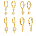 wholesale S925 Sterling Silver Eight-pointed Star Opal Inlaid Zircon Ear Hoops,-0-0