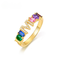 wholesale S925 Sterling Silver European-style Rainbow Series Dopamine Jewelry Zircon Letter Ring Wholesale Manufacturer-10K gold + swimming paint US7#