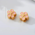 wholesale Metal material, permanent gold-plated DIY bead accessories, peach blossom luck charm, golden cute hand-woven enamel ornaments with holes, anti-drop-0-2