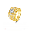 wholesale Gold-plated stylish and elegant 2-carat square full-diamond men's ring, internet-famous cluster-set dazzling starry trendy ring for men-0-1