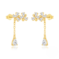 wholesale S925 Sterling Silver Hexagram Earrings With Elegant Floral Accents And Crystals For Layered Everyday Wear-Gold#3 925 Silver