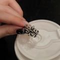 wholesale Vintage sterling silver retro-style Luo Xin cross ring, hip-hop couple distressed hollow cross floral finger ring accessory-0-3