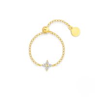 wholesale S925 Sterling Silver Adjustable Clover Zircon Accent Chain Index Finger Ring-Gold Adjustable opening