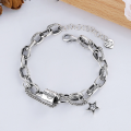 wholesale S925 Sterling Silver Retro Distressed Thick Link Hip Hop Street Style Hot Selling Beaded Chain Star Bracelet-0-0