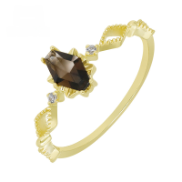 wholesale 10K Gold Japanese Retro Light Luxury Style Daily Wearable Jewelry Wholesale Supplier Tea Crystal Ring-Smoky Quartz Ring Size 6