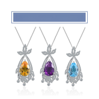 wholesale S925 Sterling Silver with Natural Topaz 10ct Pendant and Amethyst Extravagant Necklace-10 carat natural sky blue topaz necklace