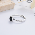 wholesale S925 Silver Fashion Korean Twist Square Black Zircon Creative Trendy Versatile Open Ring-0-2