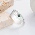 wholesale S925 Sterling Silver Vintage Ethnic Style Six Sacred Words Auspicious Meaning Ring Inlaid with Green Gemstone-0-3