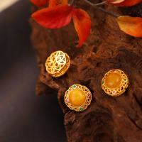 wholesale S925 gold-plated silver carved beeswax dragon playing with pearl through-hole spacer beads bracelet stringing beads DIY accessories-8mm zircon beeswax