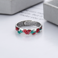 wholesale S925 Sterling Silver Vintage Resin Enamel Floral Pastoral Fresh and Versatile Open Adjustable Ring-0-1