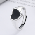 wholesale S925 Sterling Silver FashionSweet and Cool Style Black Droplet Glitter Heart Single Ring Adjustable Open Ring-0-0